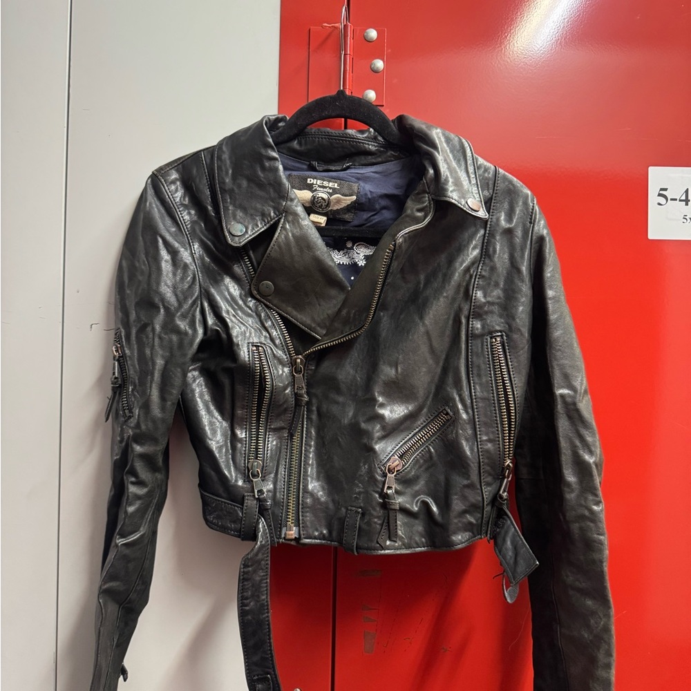Diesel Distressed Black Leather Jacket for Women - Picture 5 of 7